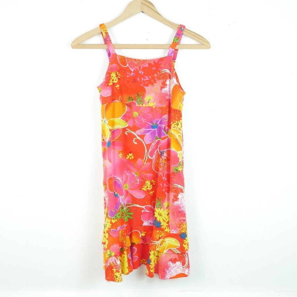 RJC Girls Hawaiian Dress Size 12 Midi Sundress Tropical Floral Resort Beach Surf